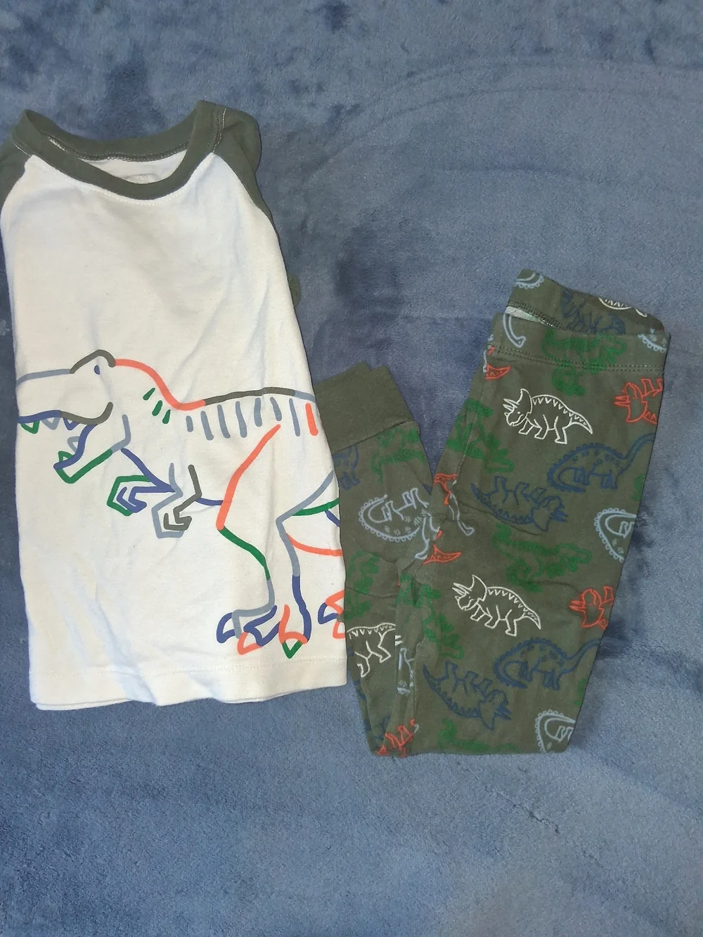 ​Wonder Nation Boys Pajama Set Size 5T Green White Dinosaur T Rex Pajamas ​Item